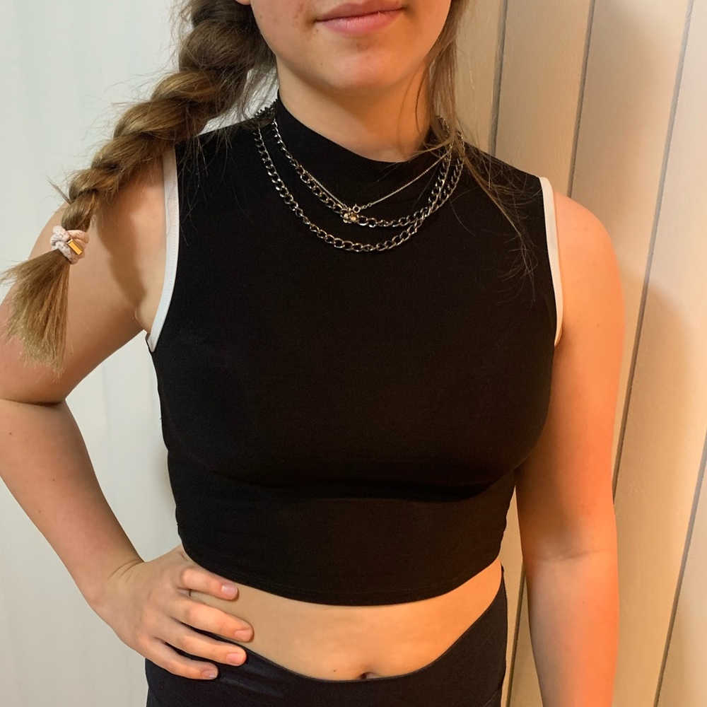 Black high neck crop top with corset in the back